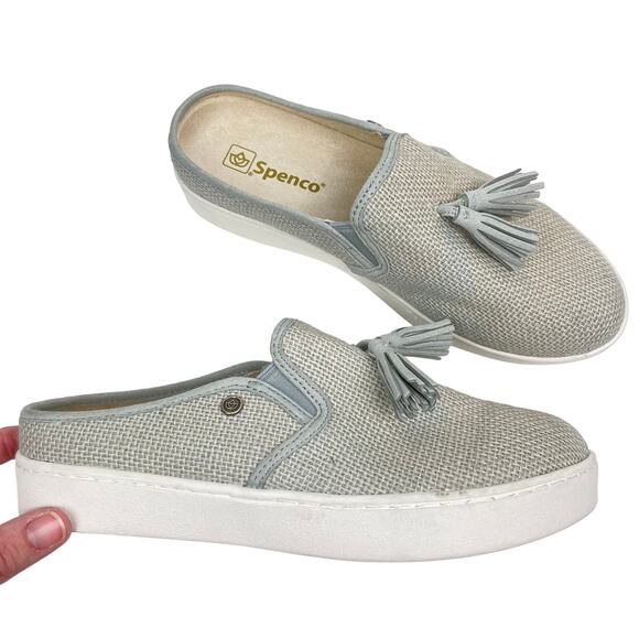 Spenco | 7D Celine Gray Textured Rafia Orthotic Clogs Slip On Shoes - Picture 2 of 13